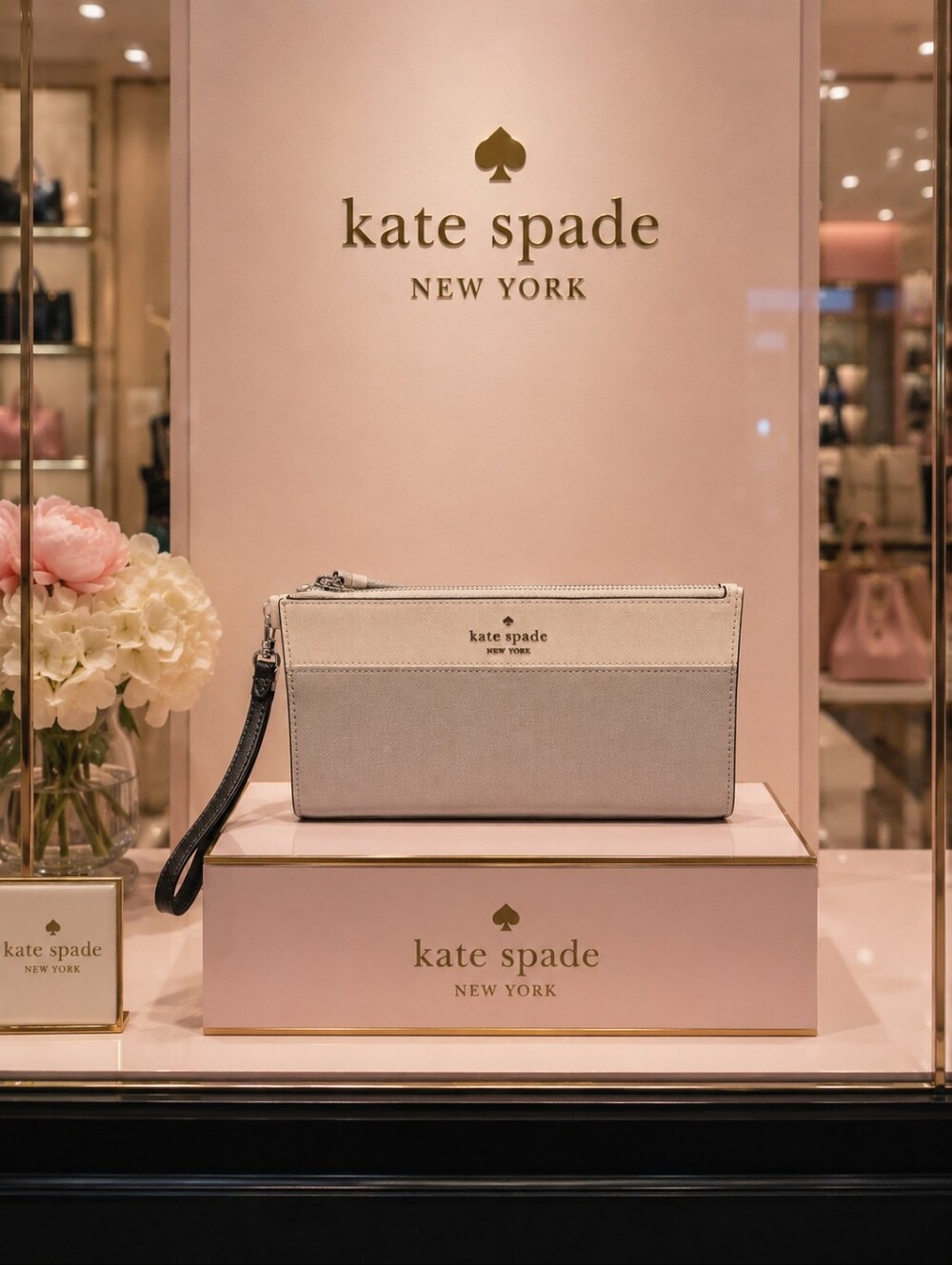 Kate Spade Two-Tone Wristlet in Light Gray and Cream NWT